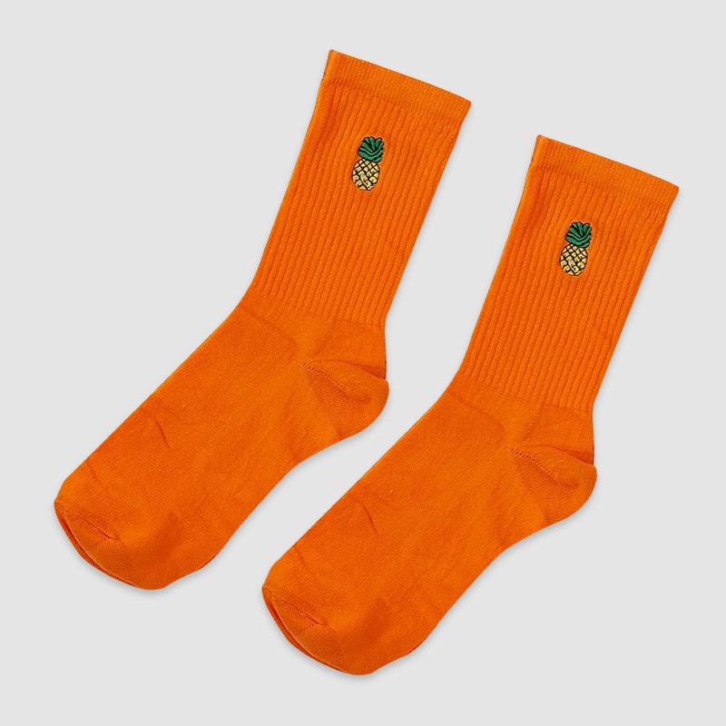 جوراب ساقدار زنانه گلدوزی شده طرح میوه - نارنجی