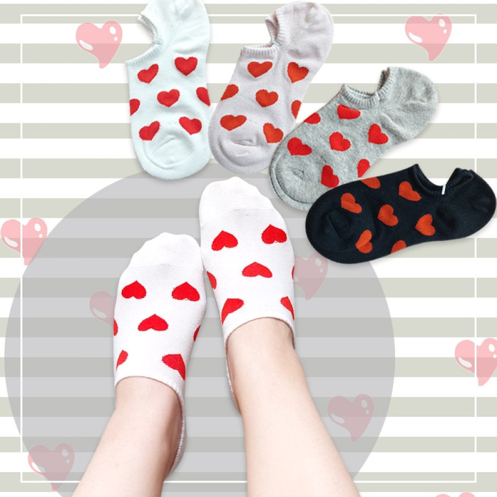 جوراب زیر قوزک زنانه طرح قلب قرمز