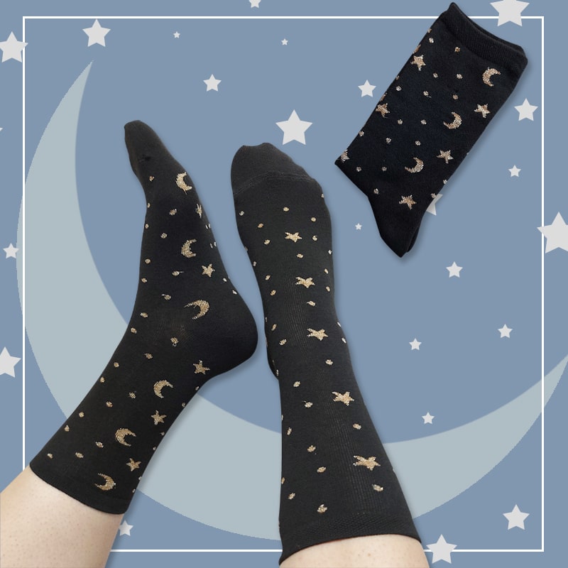 جوراب ساقدار زنانه طرح ماه و ستاره