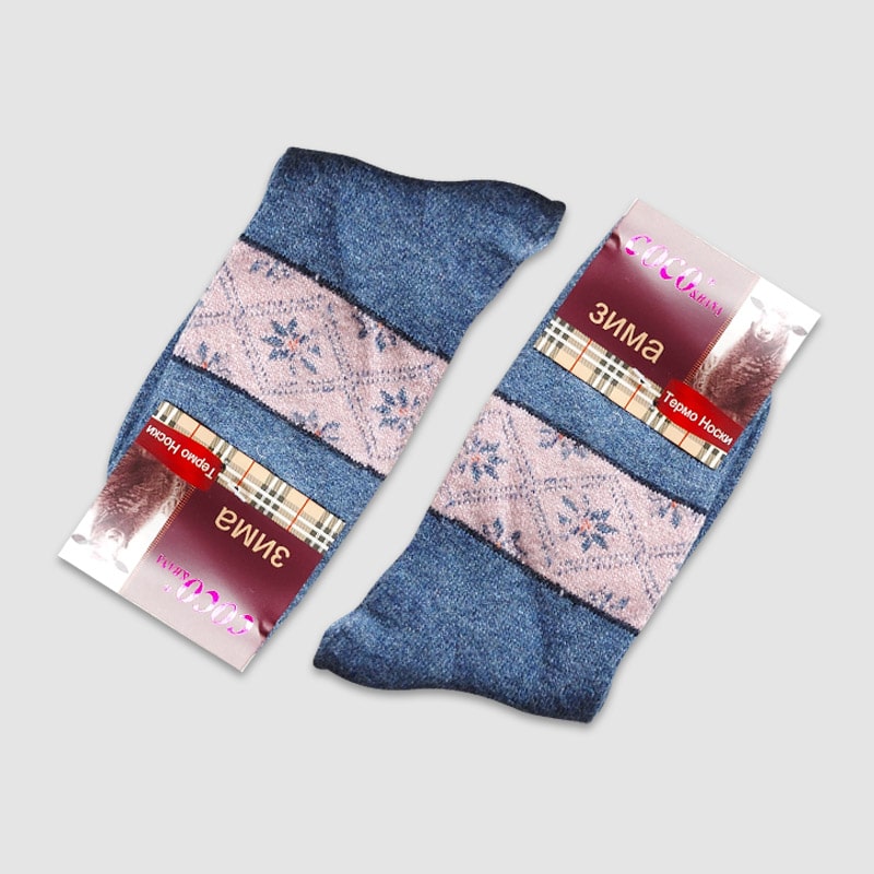 جوراب ساقدار پشمی زنانه طرح دونه برفی - آبی
