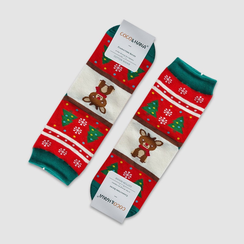 جوراب نیم ساق زنانه طرح کریسمسی coco & han  - قرمز
