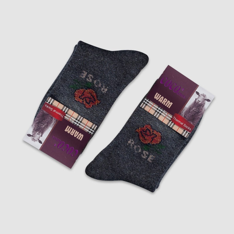 جوراب پشمی ساقدار زنانه طرح گل رز - نوک مدادی