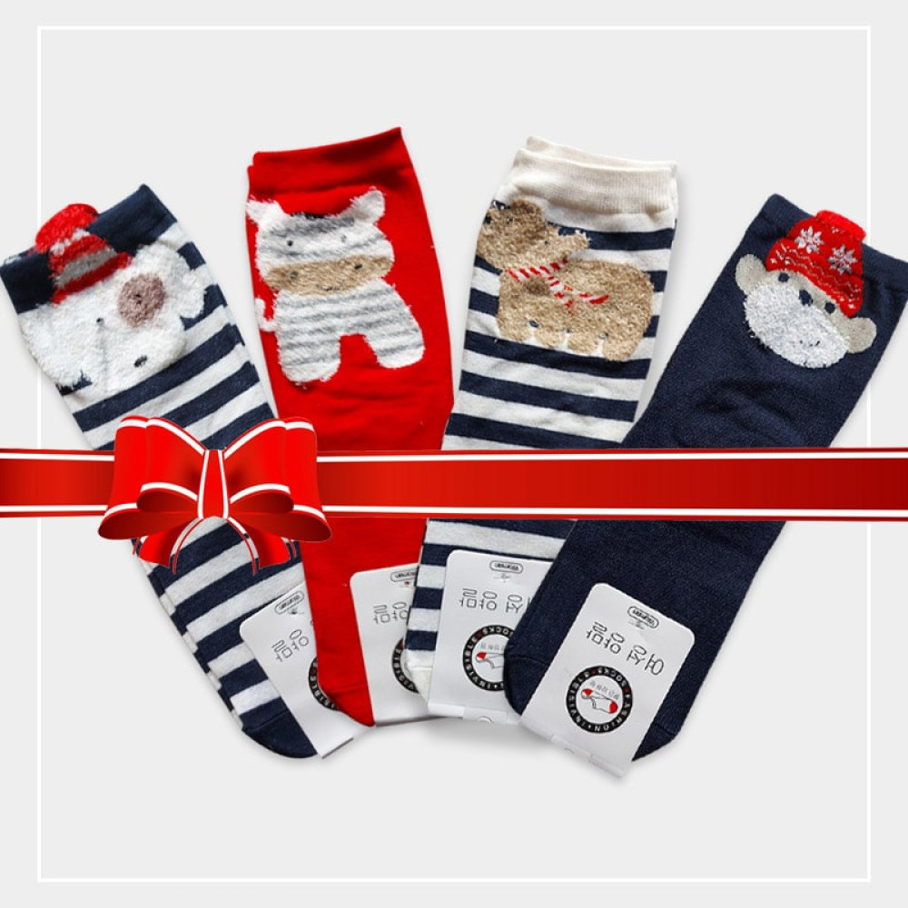 پک جوراب ساقدار زنانه طرح عروسکی برجسته - 4 تایی