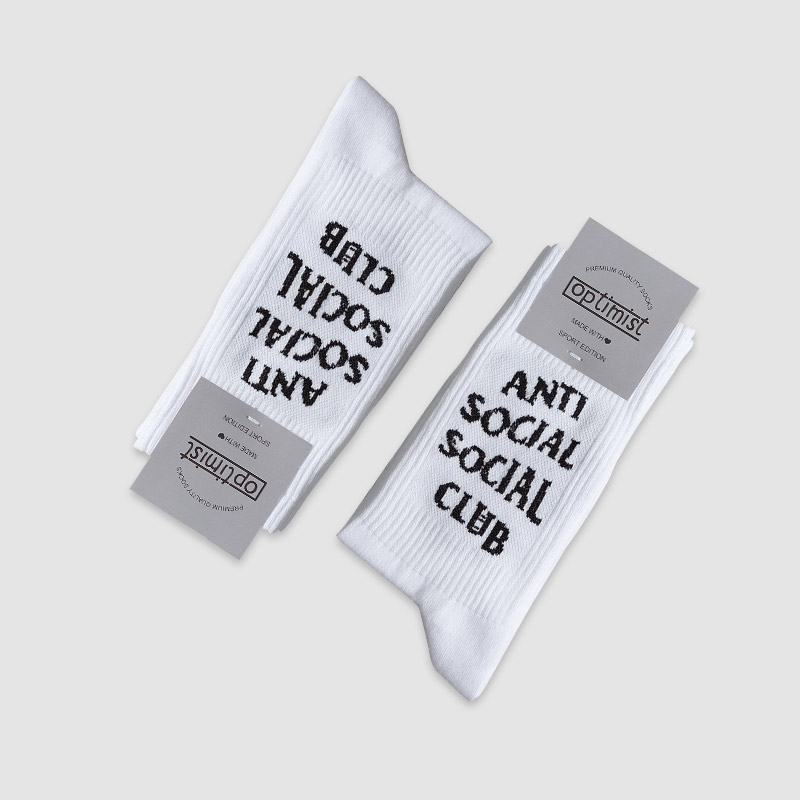 جوراب ساقدار اسپرت طرح Anti Social - سفید