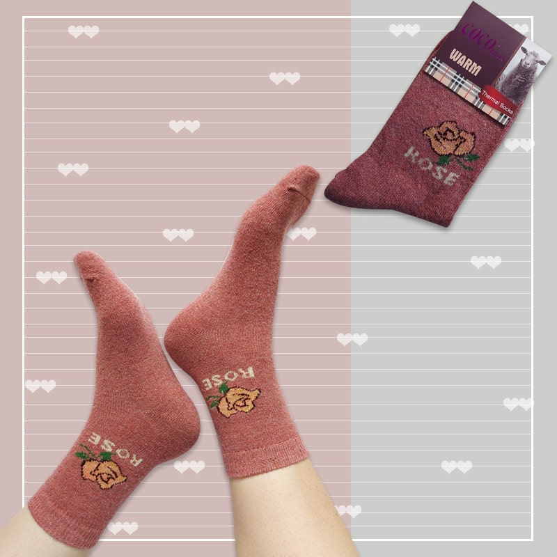 جوراب پشمی ساقدار زنانه طرح گل رز در 6 رنگ 