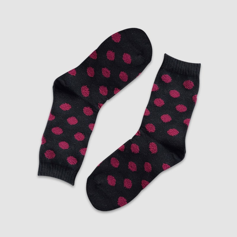 جوراب ساقدار پشمی زنانه طرح توپک رنگی - مشکی توپک سرخابی
