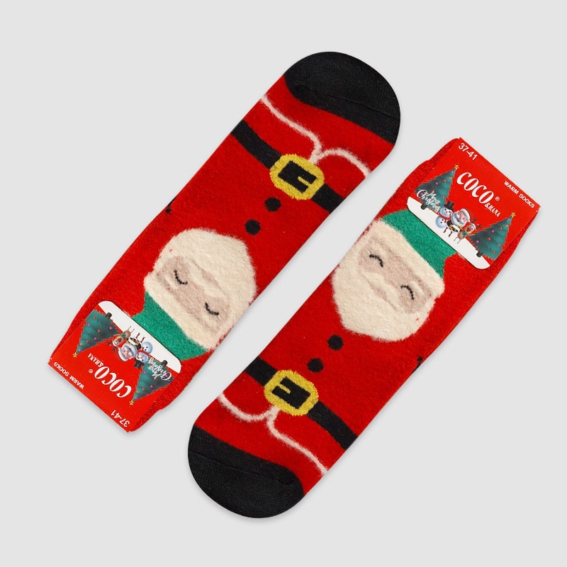 جوراب ساقدار پشمی زنانه کریسمسی coco - قرمز بابانوئل