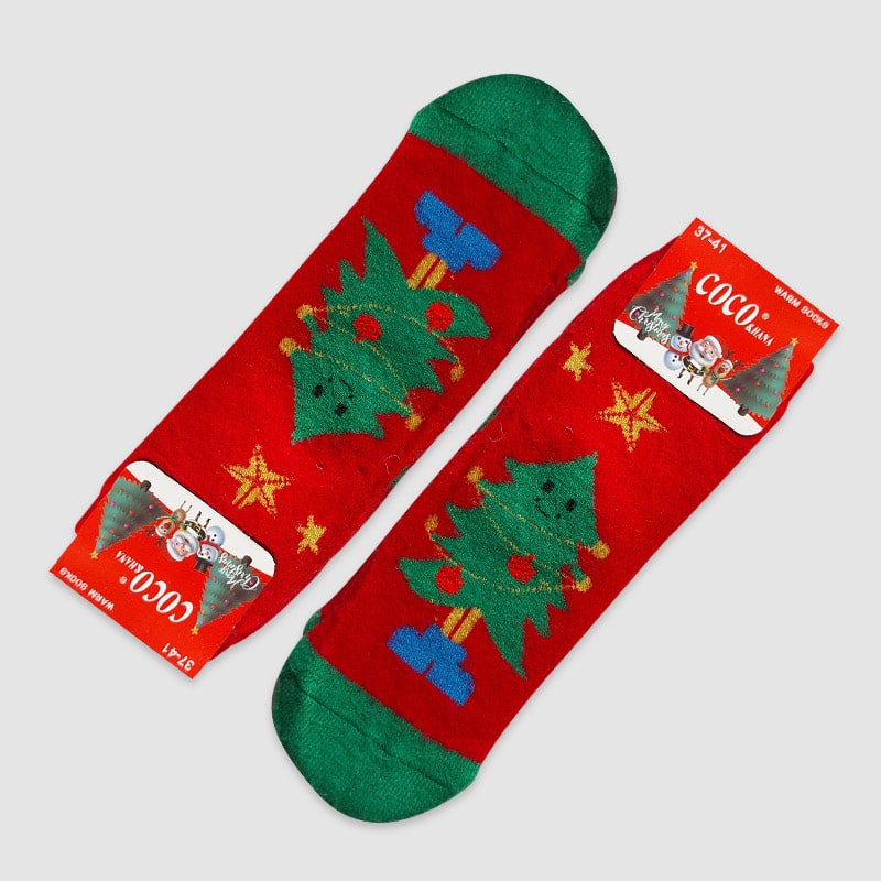 جوراب ساقدار پشمی زنانه کریسمسی coco - قرمز
