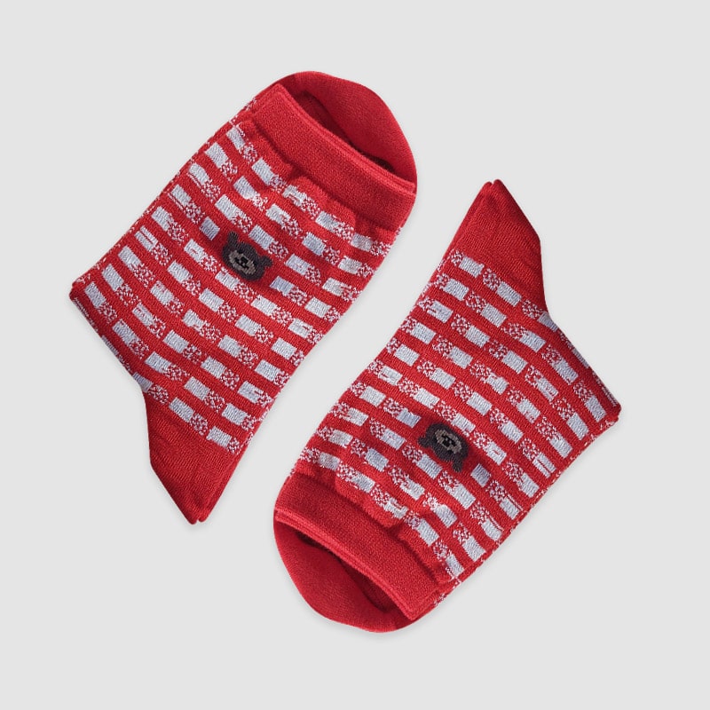 جوراب ساقدار زنانه قرمز خرس تدی - طرح4