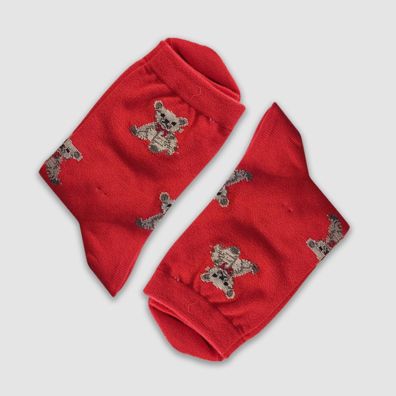 جوراب ساقدار زنانه قرمز خرس تدی - طرح1