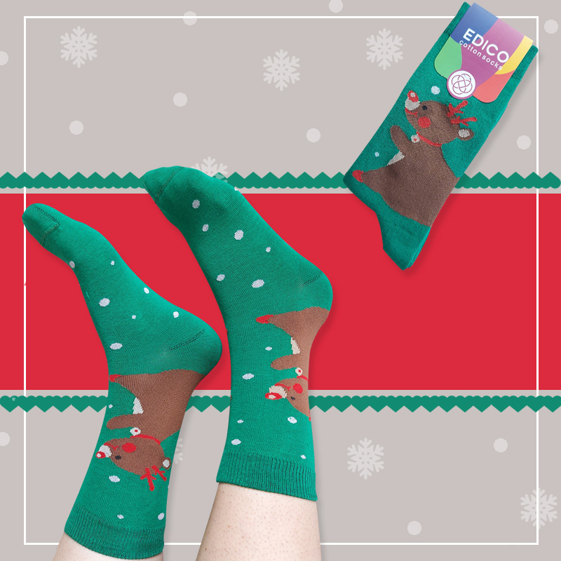 جوراب ساقدار زنانه سبز طرح گوزن کریسمسی