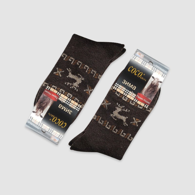 جوراب ساقدار پشمی مردانه طرح گوزن coco - قهوه ای