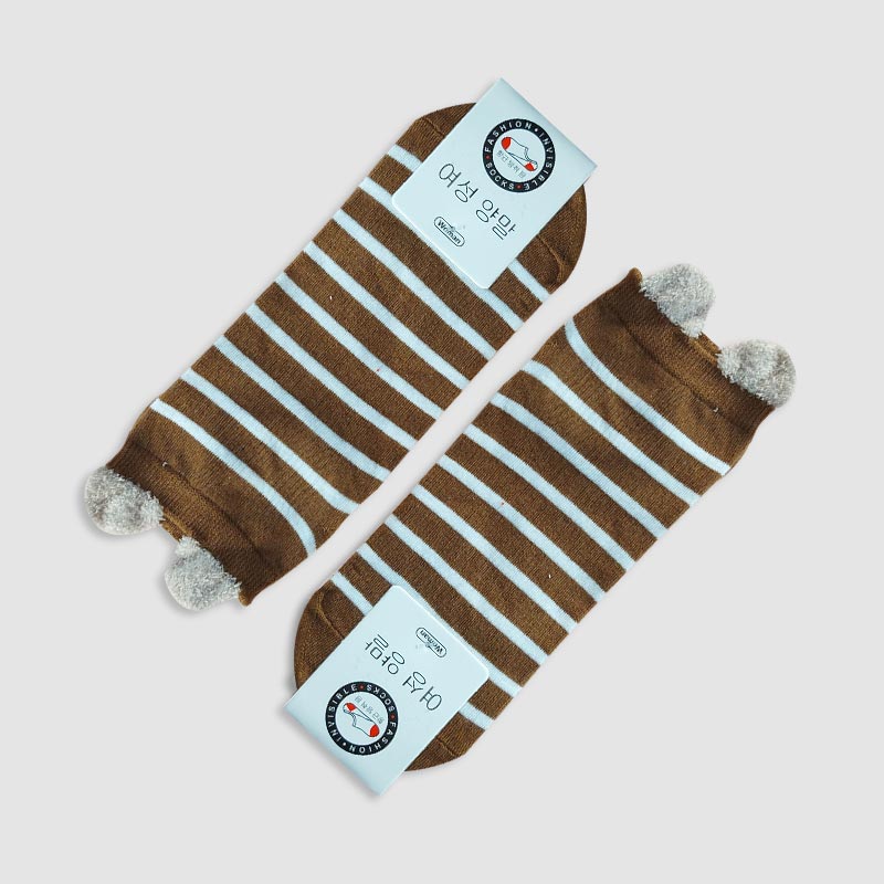 جوراب مچی گوشدار زنانه طرح خرس قهوه ای - طرح3