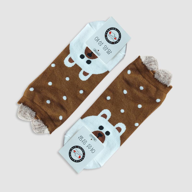 جوراب مچی گوشدار زنانه طرح خرس قهوه ای - طرح5