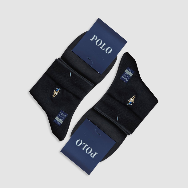 جوراب نیم ساق مردانه تک رنگ گلدوزی شده polo - مشکی