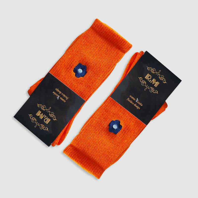 جوراب ساقدار کبریتی زنانه گلدوزی شده طرح گل - نارنجی