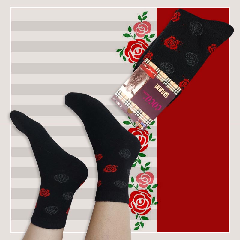 جوراب ساقدار پشمی زنانه طرح گل رز - 6 رنگ