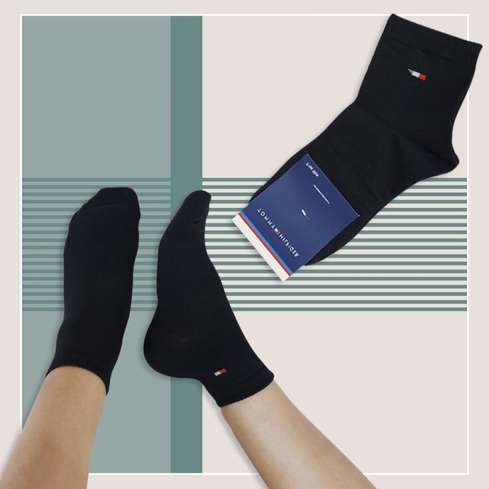 جوراب نیم ساق مردانه مشکی ساده تامی‎‎