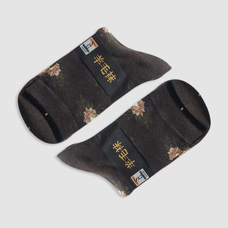 جوراب ساقدار پشمی زنانه ظریف طرح گل‎‎ - قهوه ای سوخته