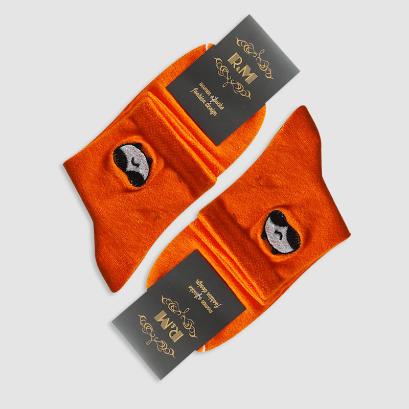جوراب نیم ساق زنانه طرح پاندای گلدوزی شده‎‎ - نارنجی