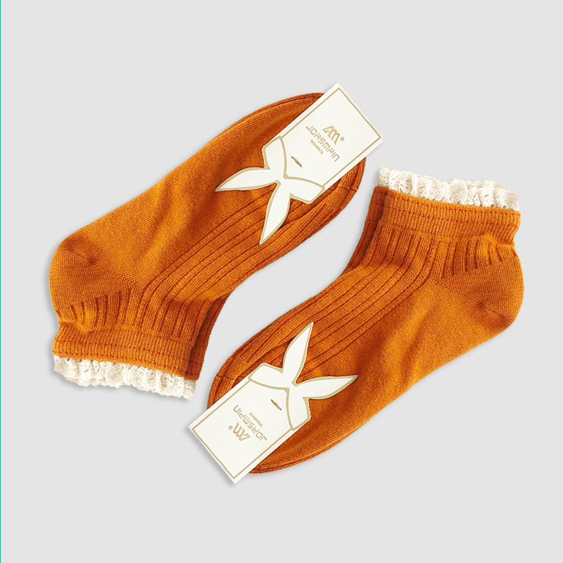 جوراب مچی زنانه طرح لبه دانتل  - نارنجی