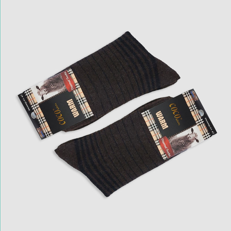 جوراب ساقدار پشمی مردانه طرح راه راه Coco‎ - قهوه ای