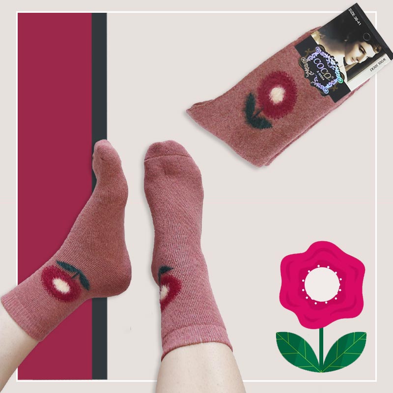 جوراب ساقدار پشمی حوله ای زنانه طرح گل موهر‎ - در 5 رنگ