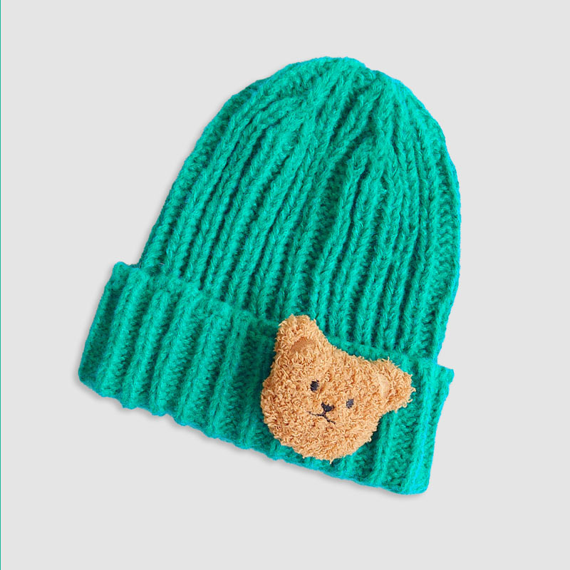کلاه بافت بچگانه اسپرت طرح تدی عروسکی‎ - سبزآبی