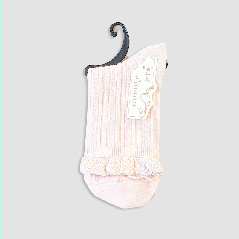 جوراب نیم ساق زنانه کبریتی لبه چین دار - صورتی