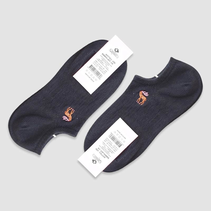 جوراب زیر قوزک زنانه مشکی بغل گلدوزی شده حیوانات‎ - طرح1