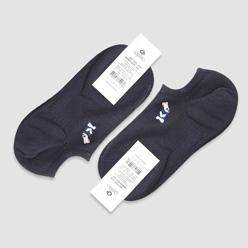 جوراب زیر قوزک زنانه مشکی بغل گلدوزی شده حیوانات‎ - طرح2