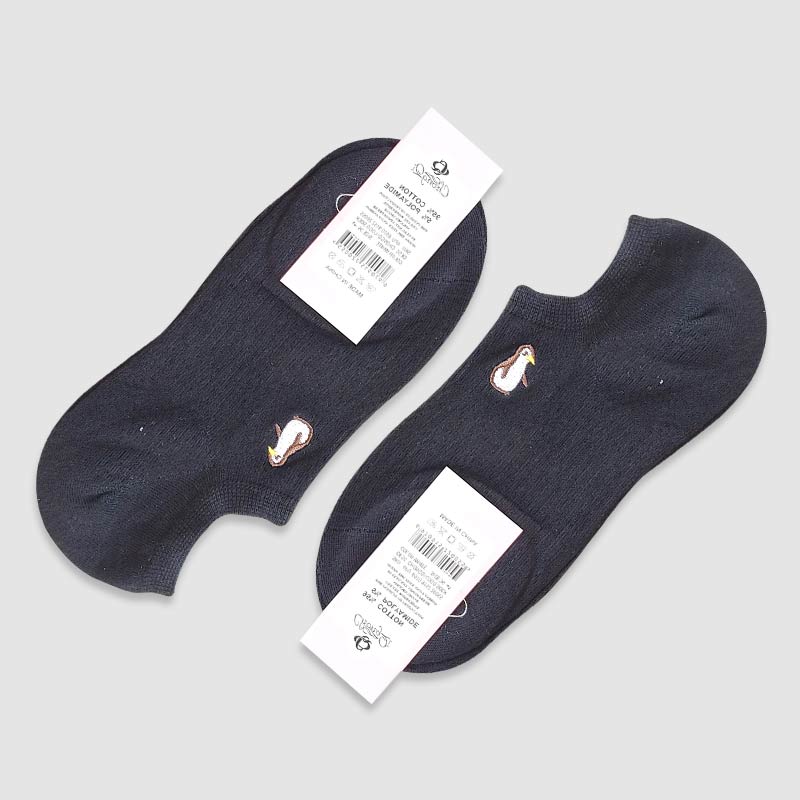 جوراب زیر قوزک زنانه مشکی بغل گلدوزی شده حیوانات‎ - طرح3