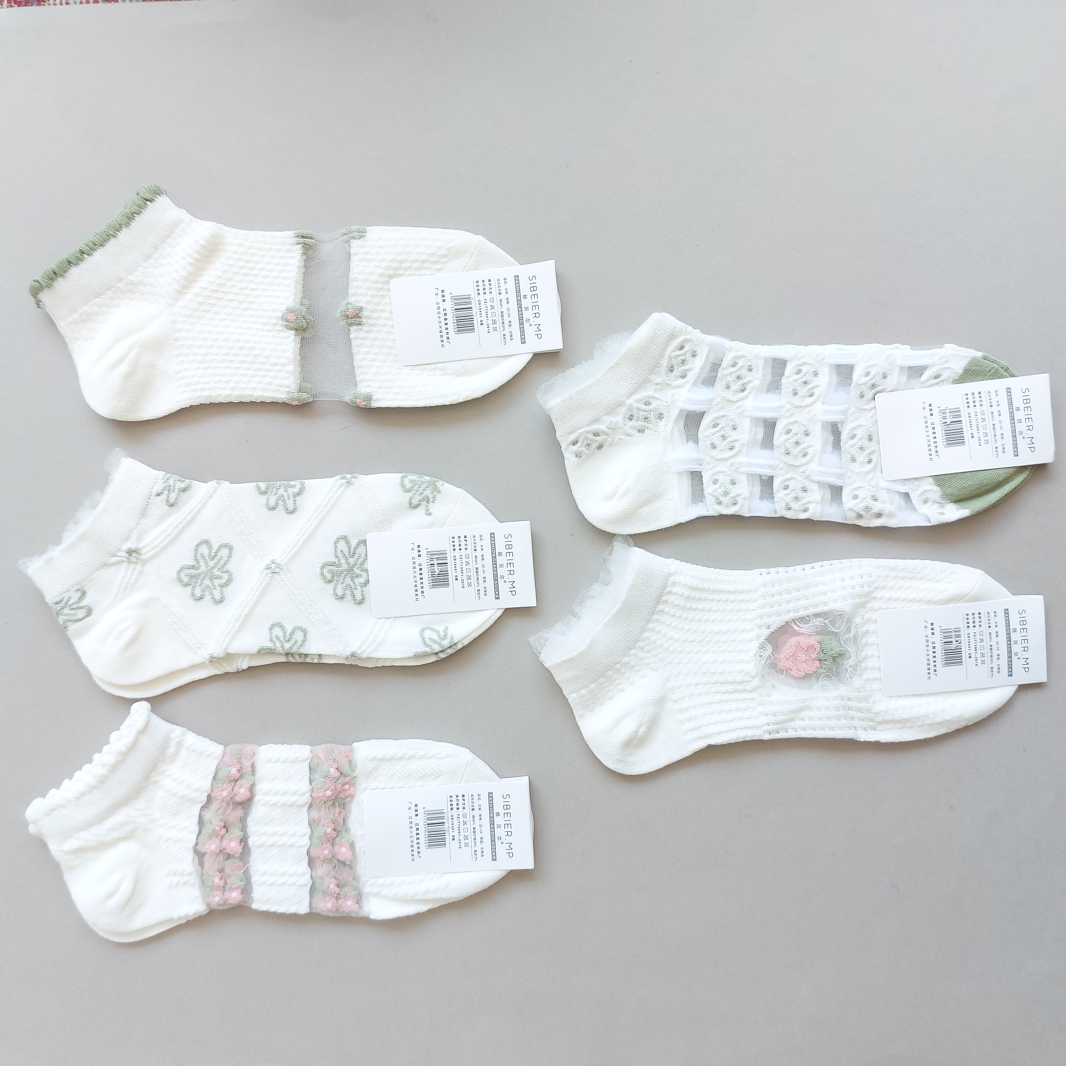 پک 5 جفتی جوراب مچی زنانه ترکیبی توری گلدار