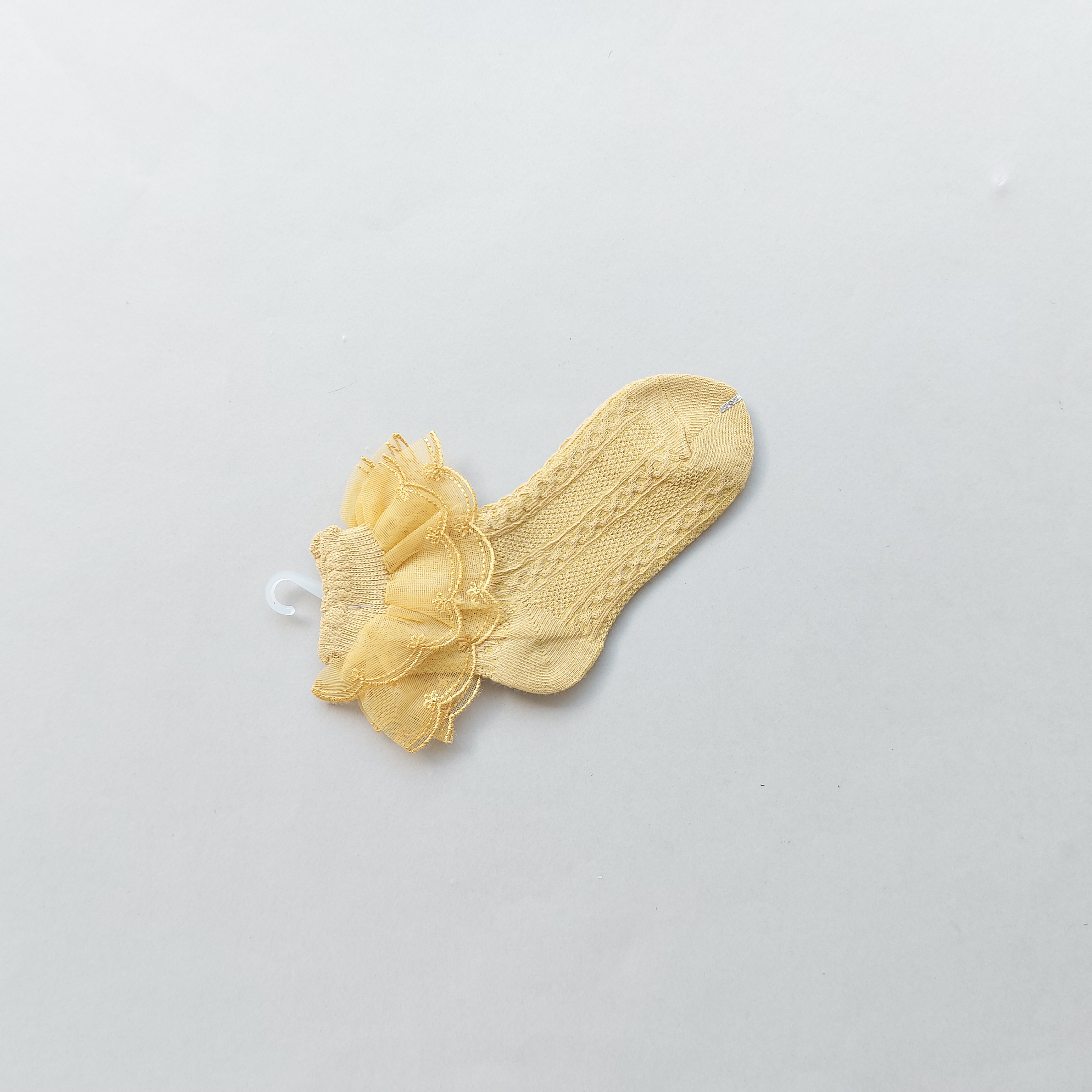 جوراب لب تور دخترانه طرح گیس - خردلی روشن