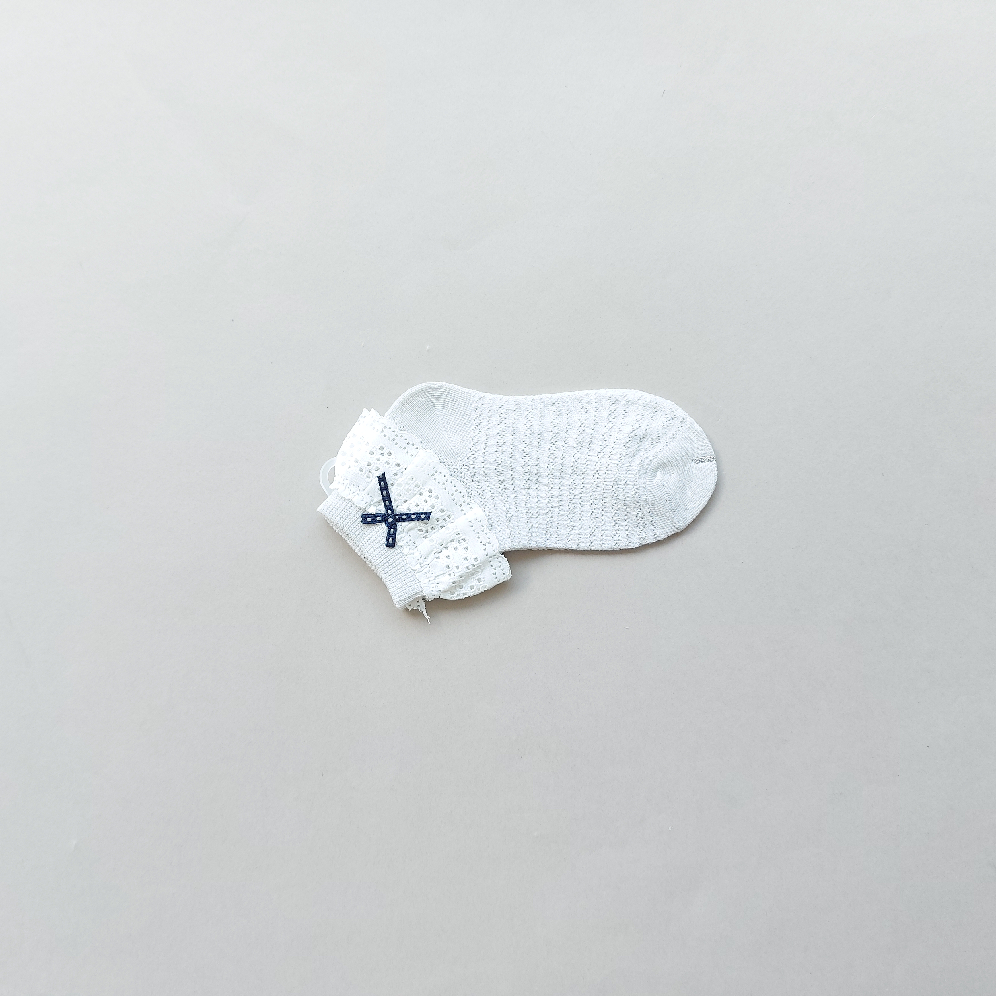 جوراب لب تور دخترانه طرح پاپیونی - طوسی روشن