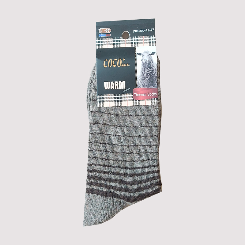 جوراب ساقدار پشمی مردانه طرح راه راه Coco‎ - گردویی