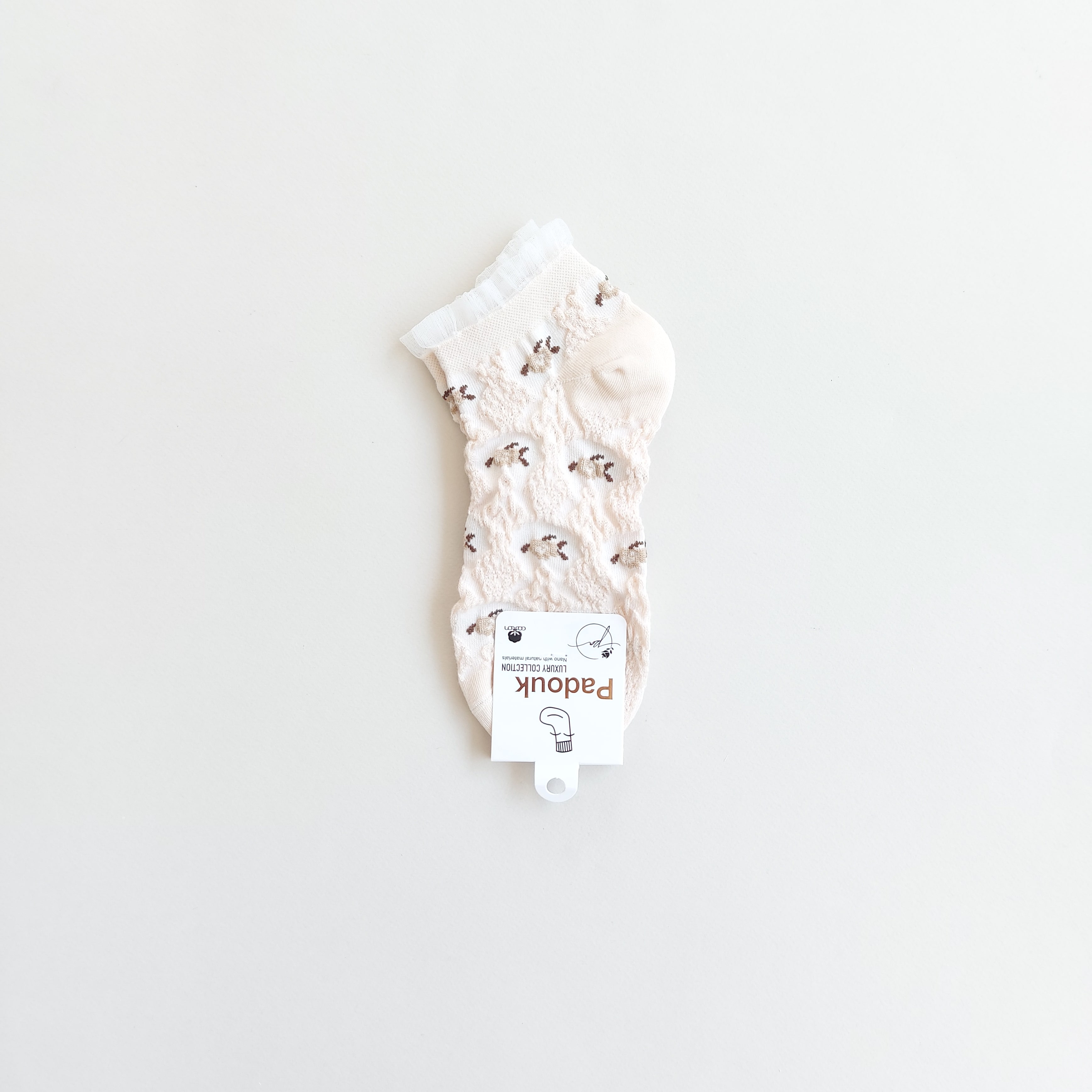 جوراب مچی زنانه طرح دار برجسته گلدار لبه حریر پادوک