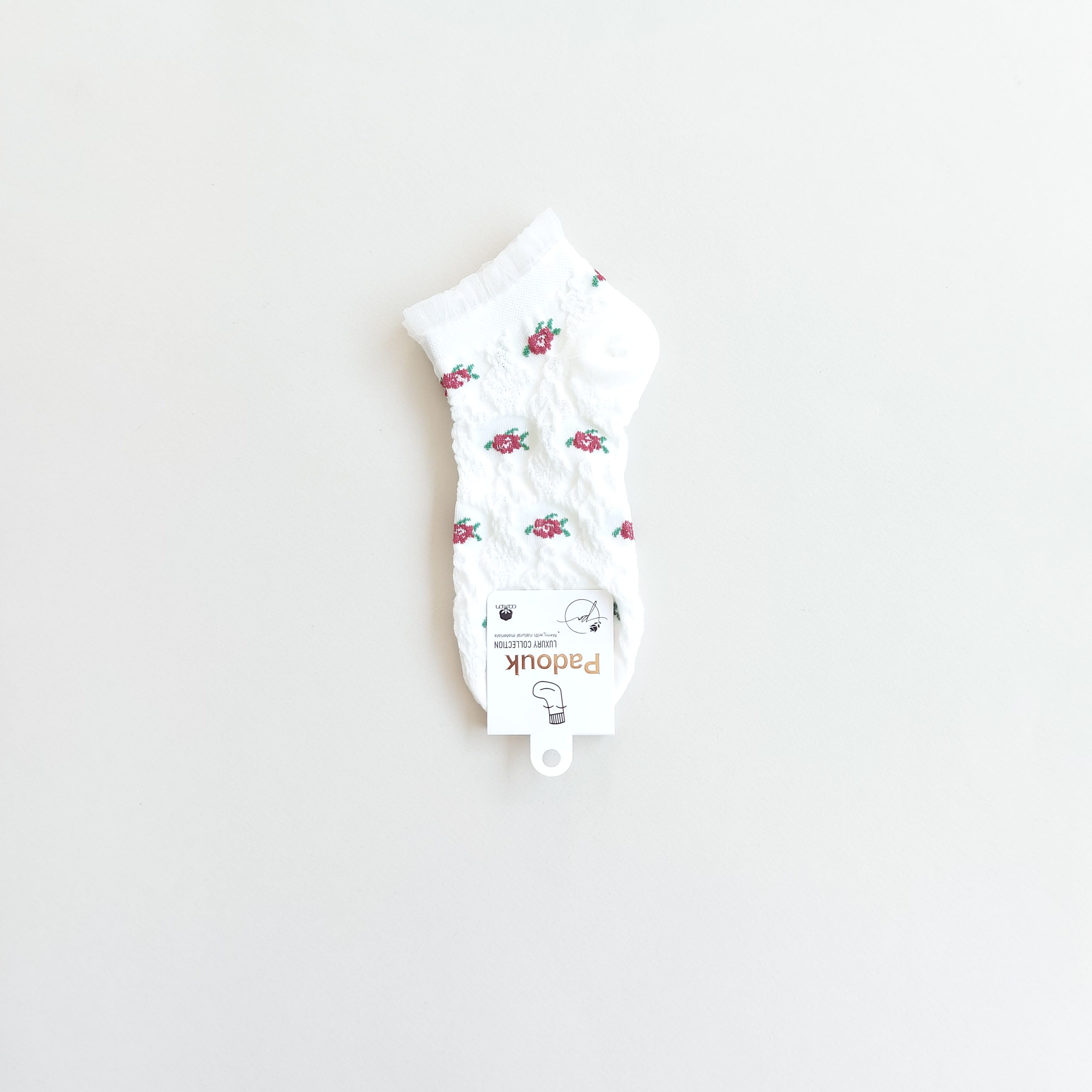 جوراب مچی زنانه طرح دار برجسته گلدار لبه حریر پادوک