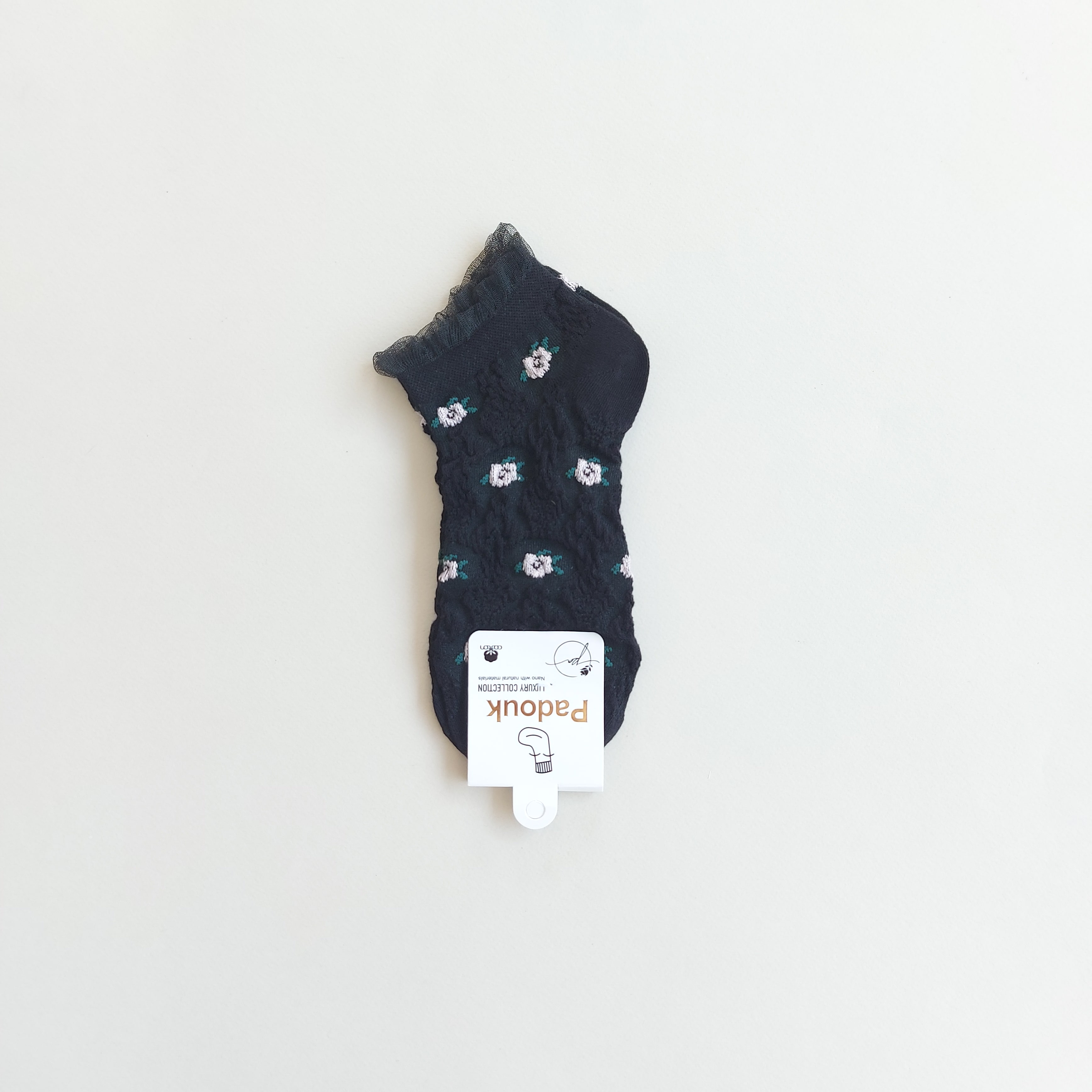 جوراب مچی زنانه طرح دار برجسته گلدار لبه حریر پادوک