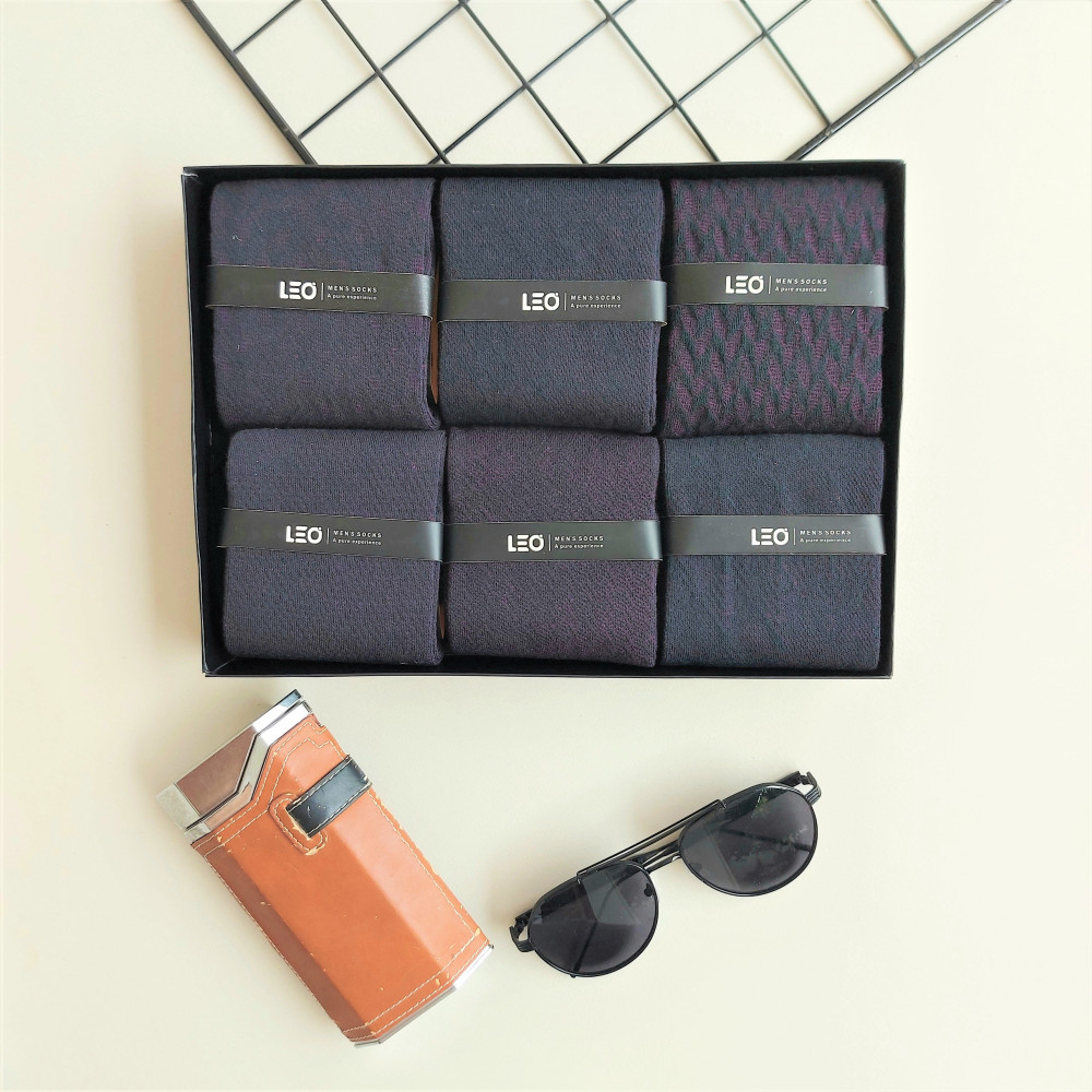 پک جوراب 6 جفتی مردانه لئو ترکیبی سورمه ای بنفش کد 130