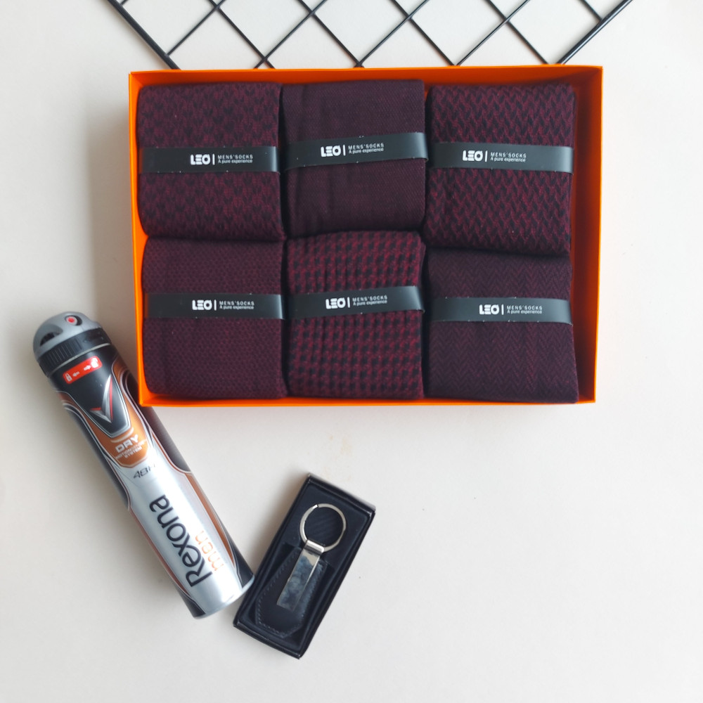 پک جوراب 6 جفتی مردانه طرح ترکیبی زرشکی کد 139