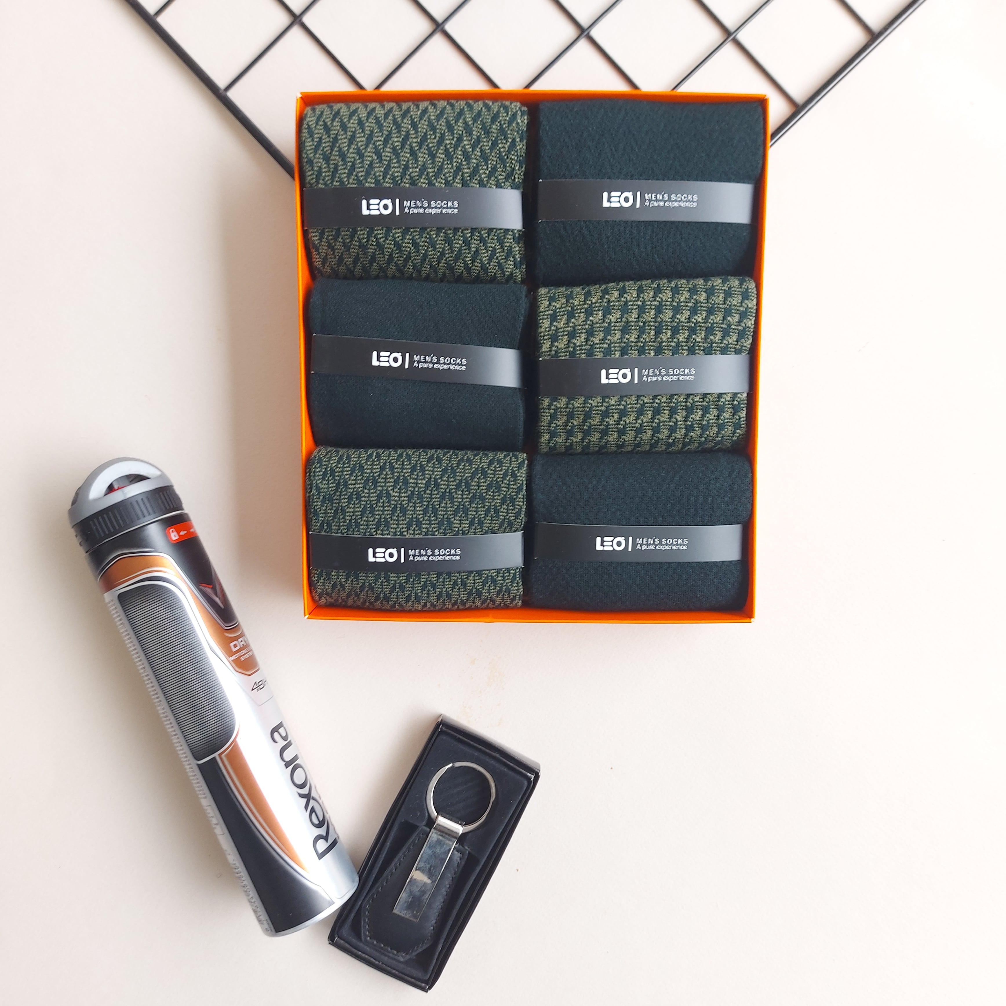 پک جوراب 6 جفتی مردانه طرح سبز یشمی کد 147