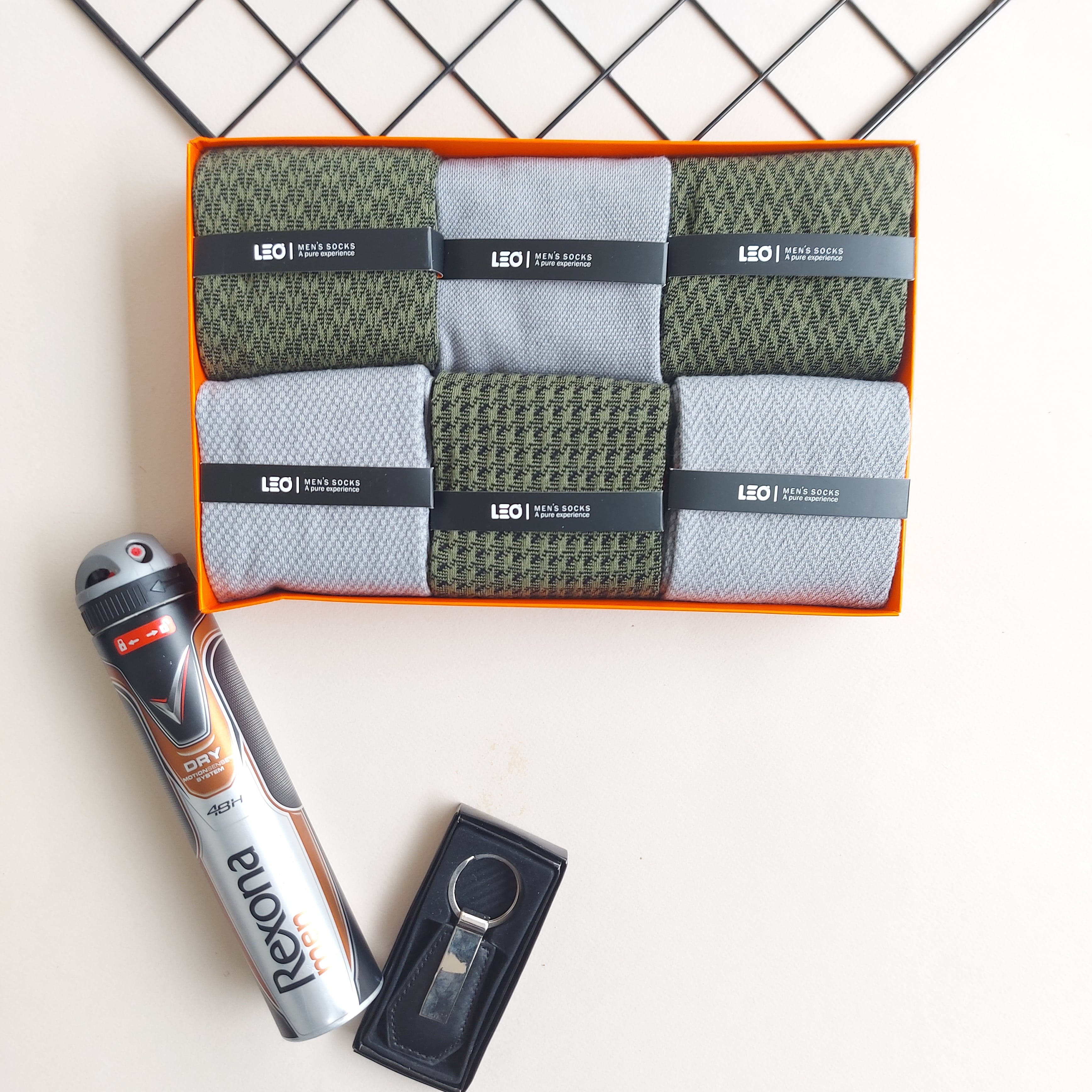 پک جوراب 6 جفتی مردانه طرح ترکیبی سبزطوسی کد 111