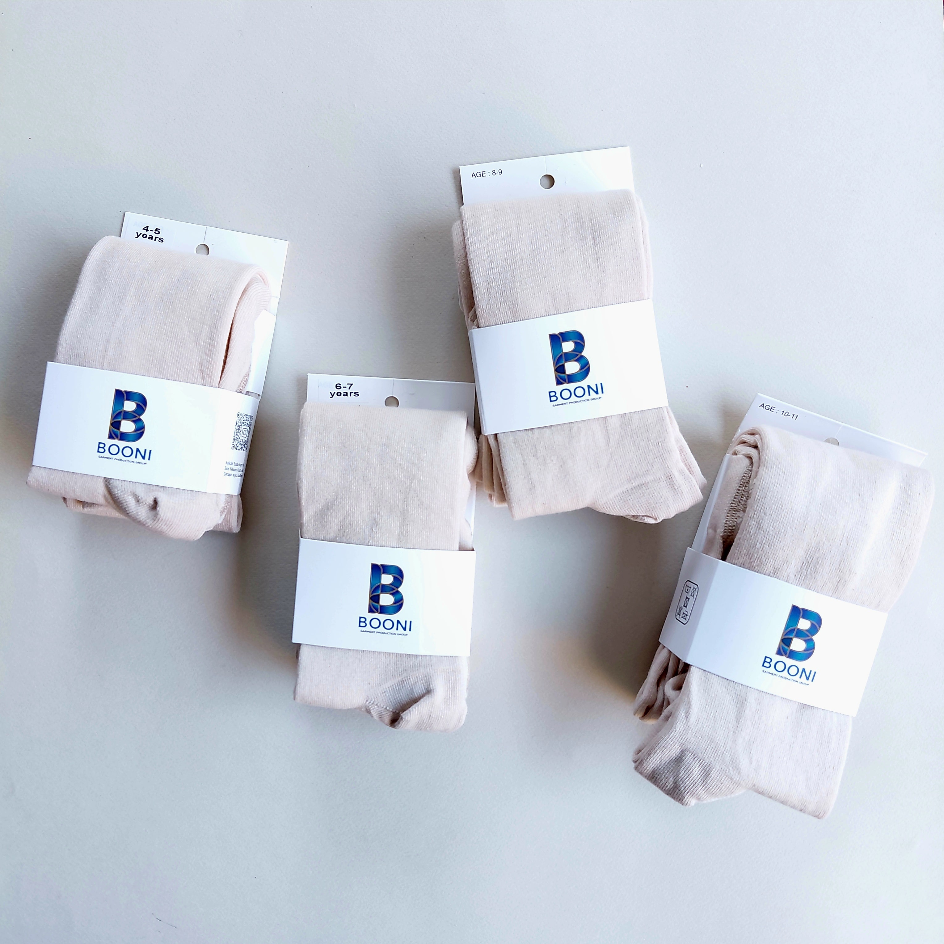 جوراب شلواری بچگانه نخ پنبه ای ساده کرم روشن booni