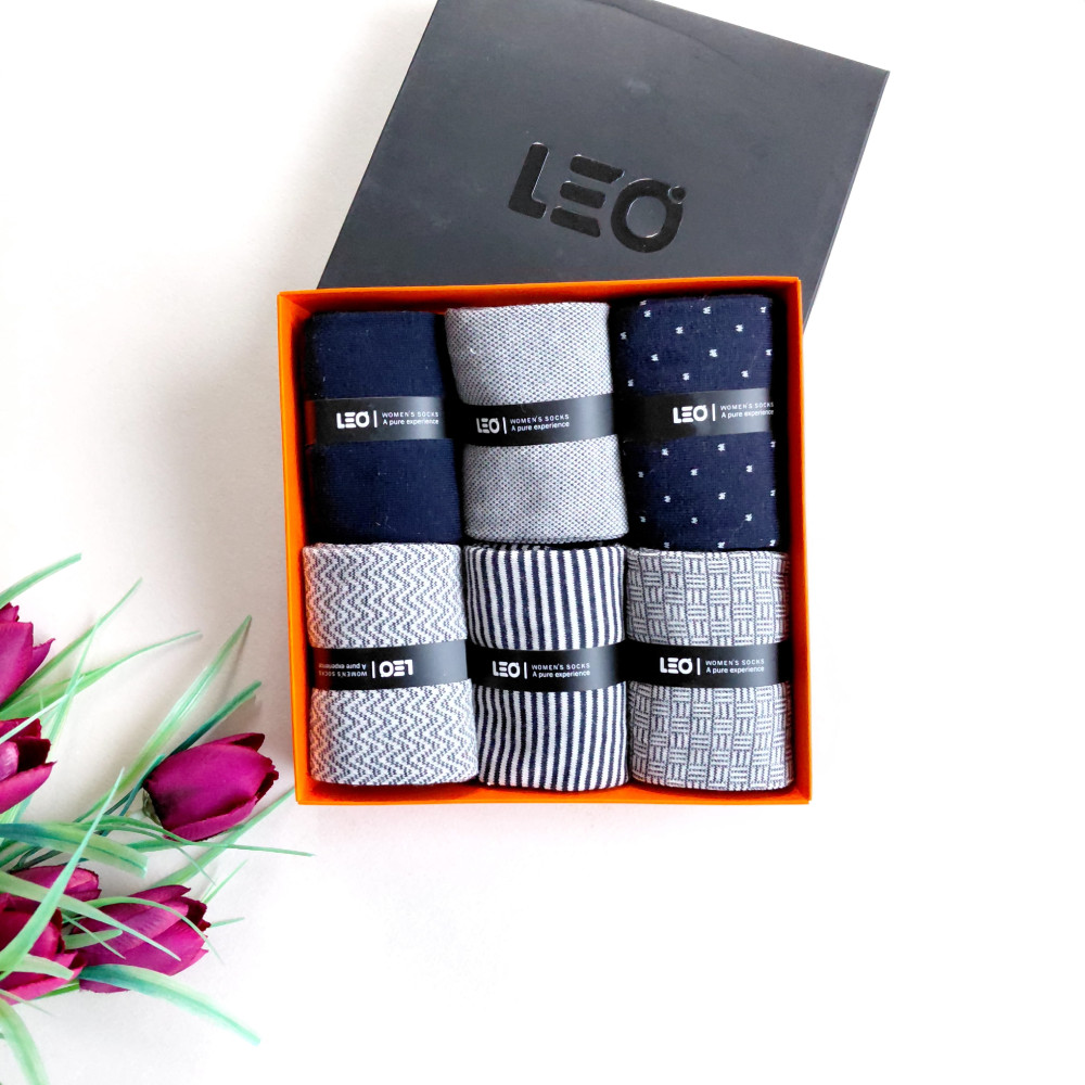 پک جوراب 6 جفتی زنانه ترکیبی سورمه ای طوسی کد 514