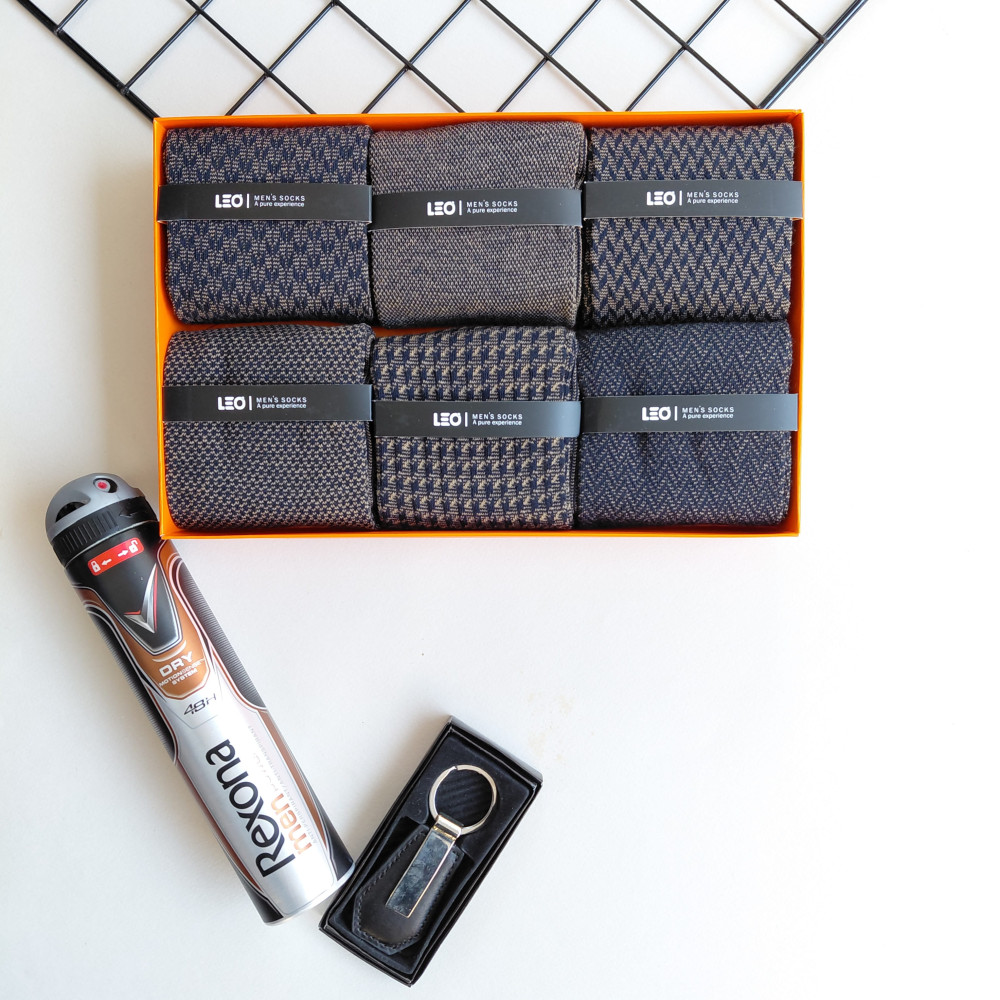 پک جوراب 6 جفتی مردانه ترکیبی سورمه ای کرم کد 152