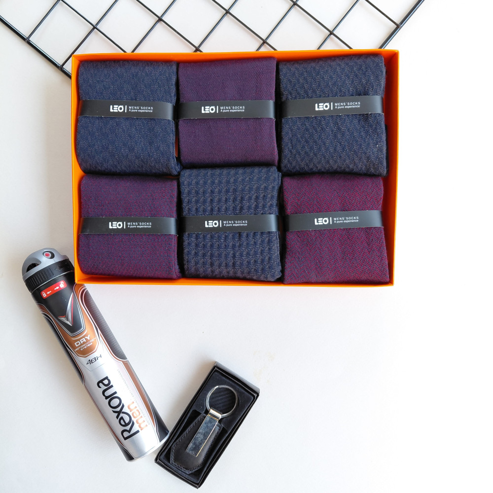 پک جوراب 6 جفتی مردانه ترکیبی سورمه ای زرشکی کد 118