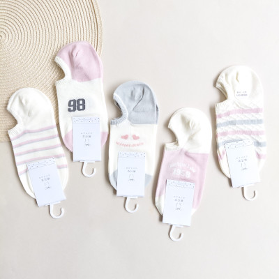 جوراب زیر قوزک زنانه فانتزی وایب طوسی صورتی وارداتی