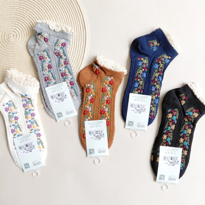 جوراب مچی زنانه طرح گلدار لبه دانتل وارداتی