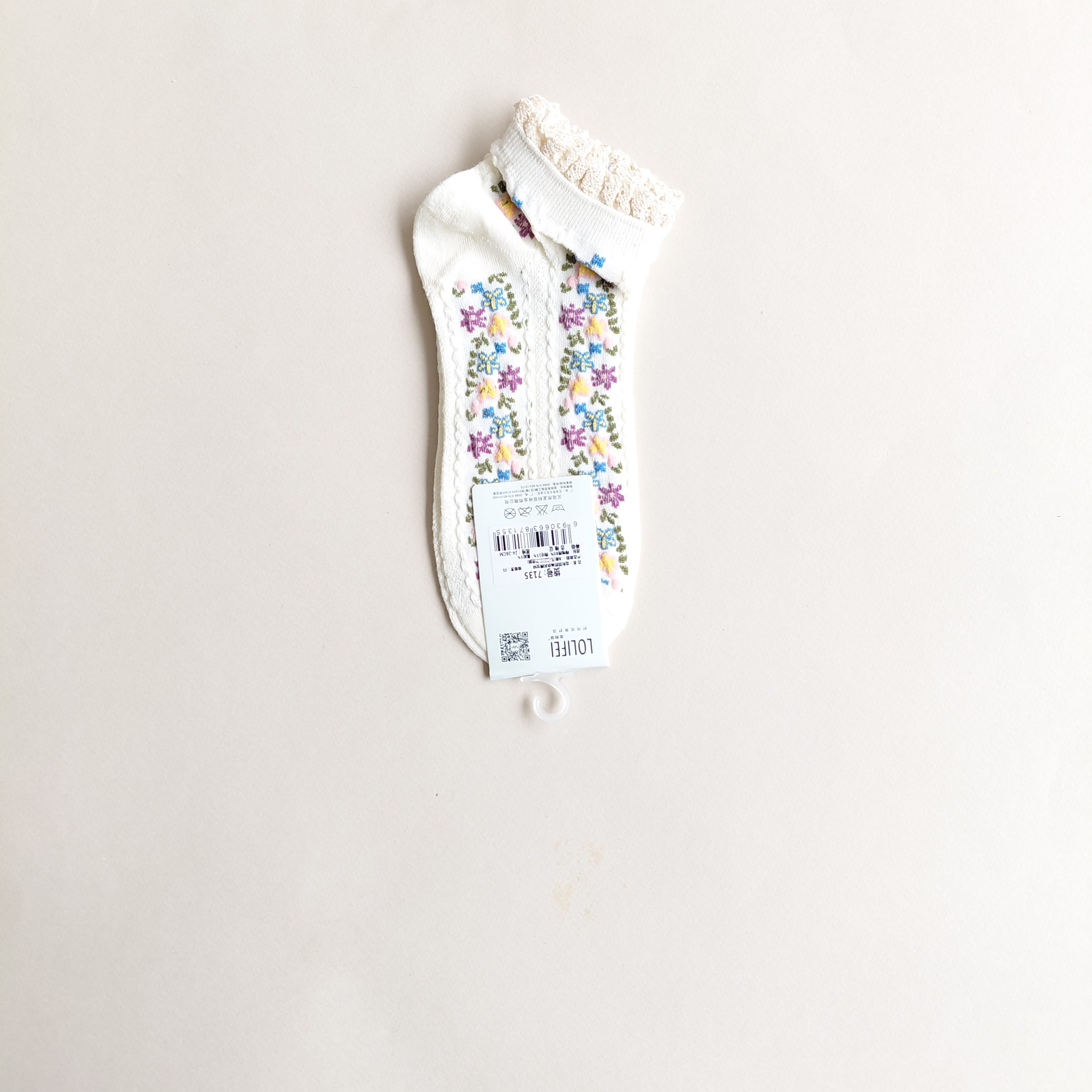 جوراب مچی زنانه طرح گلدار لبه دانتل وارداتی